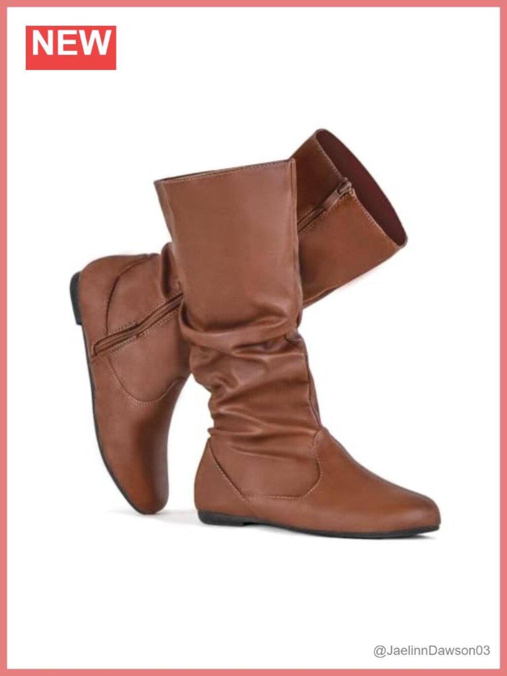 Women's Slouchy Mid Calf Faux Leather Zip Up Flat Boots